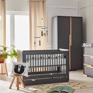 Lit bébé évolutif noir 140x70 collection Snap avec tiroir