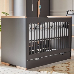 Lit bébé évolutif noir 140x70 collection Snap avec tiroir