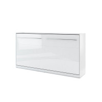 Lit armoire escamotable horizontall - blanc brillant 90x200