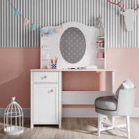 Bureau rose pour fille Luna avec miroir vu de face