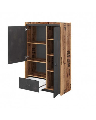 Petite armoire FARGO design métal et bois industriel portes ouverte