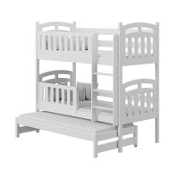 Lit superposé PILOU 3 couchages blanc avec barrière amovible pour chambre enfant