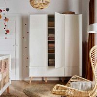 Armoire triple blanche et hêtre naturel SWING pour chambre bébé