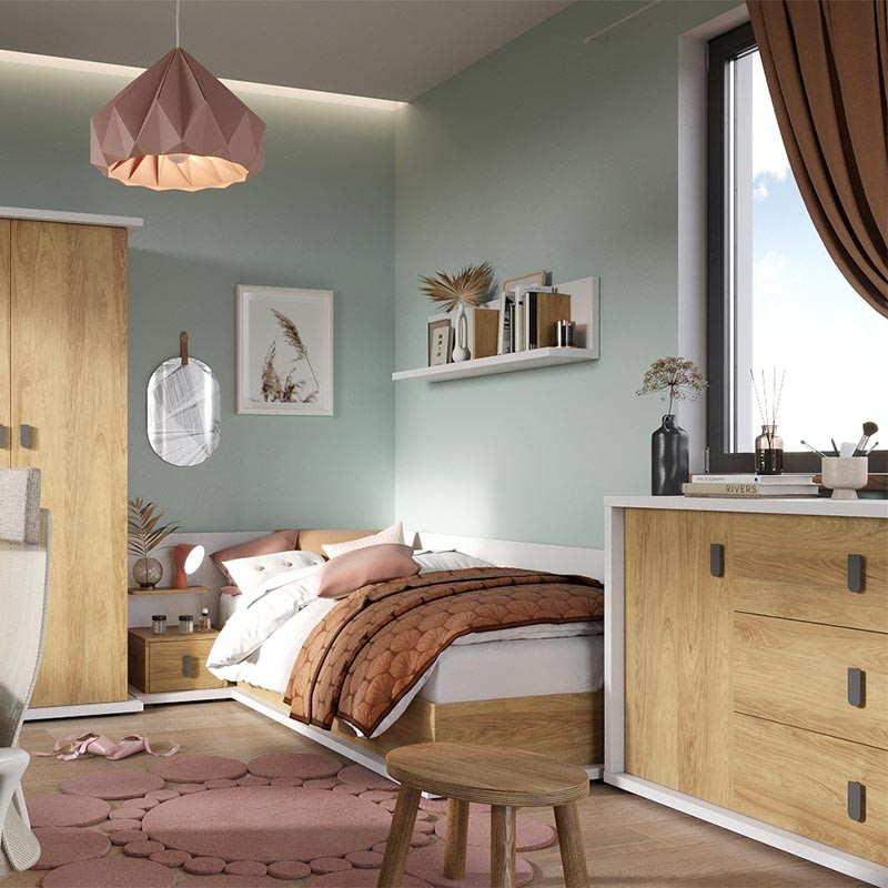 Chambre complète style scandinave pour enfant couleur bois et blanc