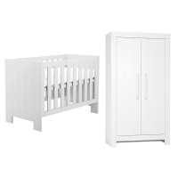 Pack lit bébé à barreaux + armoire 2 portes CALMO blanc