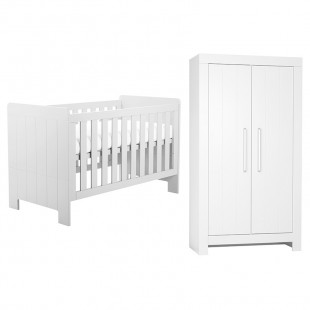 Pack lit bébé à barreaux + armoire 2 portes CALMO blanc