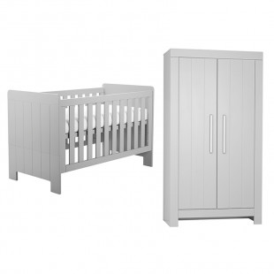 Pack lit bébé à barreaux 140X70 + armoire 2 portes CALMO gris