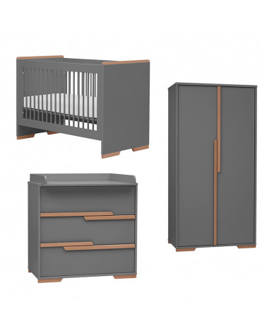 Pack SNAP gris (lit 60x120cm  + armoire double +commode ) pour chambre de bébé
