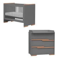 Pack lit bébé 120 + commode à langer SNAP graphite