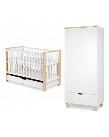 Pack lit bébé 120+ armoire double KIWO blanc et pin