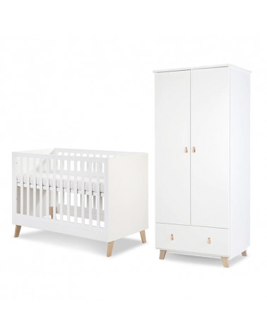 Pack lit bébé 120+ armoire double NOAH blanc