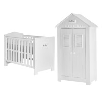 Pack lit bébé 120 + armoire double PLAGE blanc