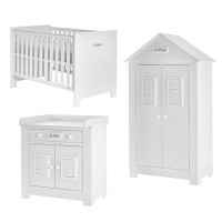 Pack lit bébé 140+ commode avec plan à langer+ armoire double PLAGE blanc