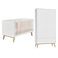 Pack lit bébé 140+ armoire double SWING blanc et hêtre