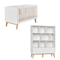 Pack lit bébé 140+ bibliothèque SWING blanc et hêtre