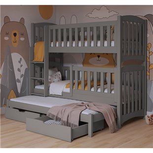Lit superposé NATHAN 3 couchages avec barrières hautes gris pour enfant