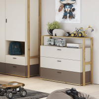 commode avec tiroirs de couleur chêne, beige et truffe de la collection LENNY