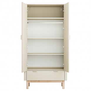 armoire de la collection MILOO avec 2 portes et des tiroirs, couleur champagne