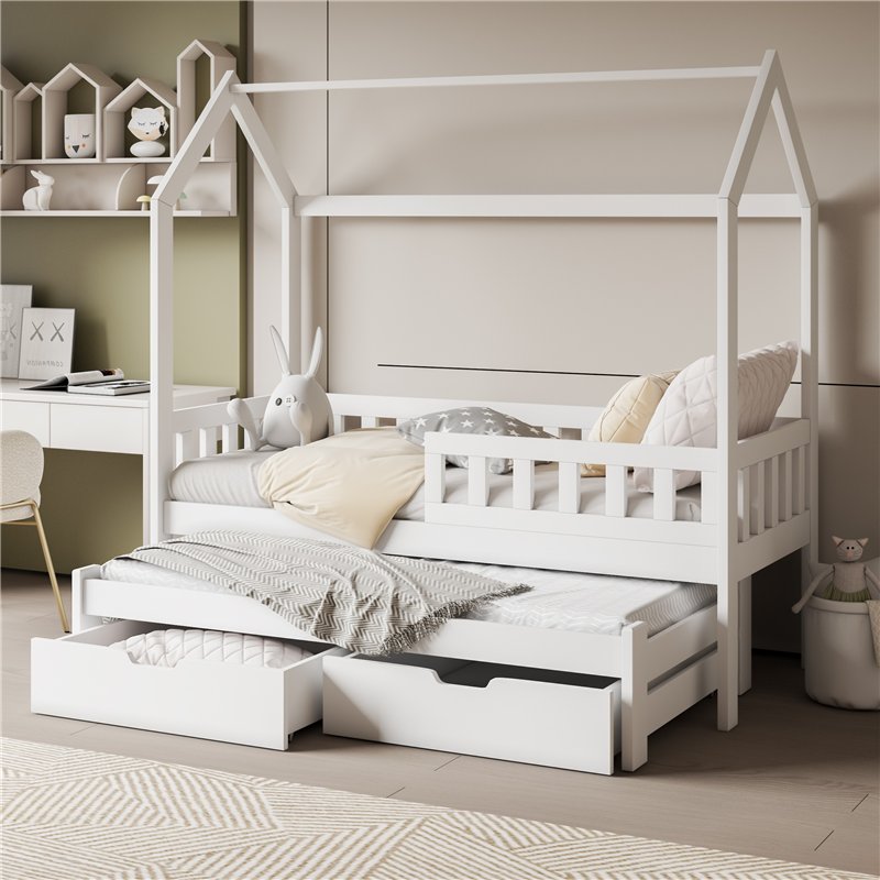 Lit gigogne cabane double TYMON blanc 