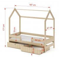 Lit gigogne cabane NOEMI 180x80