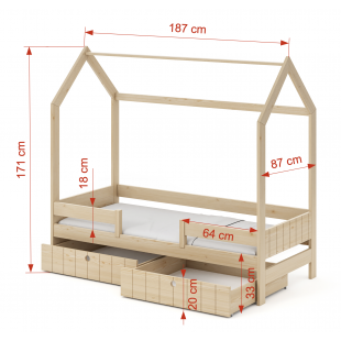 Lit gigogne cabane NOEMI 180x80