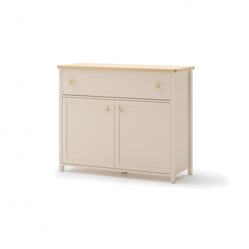 Commode beige et chêne STORY 2 portes + 1 tiroir