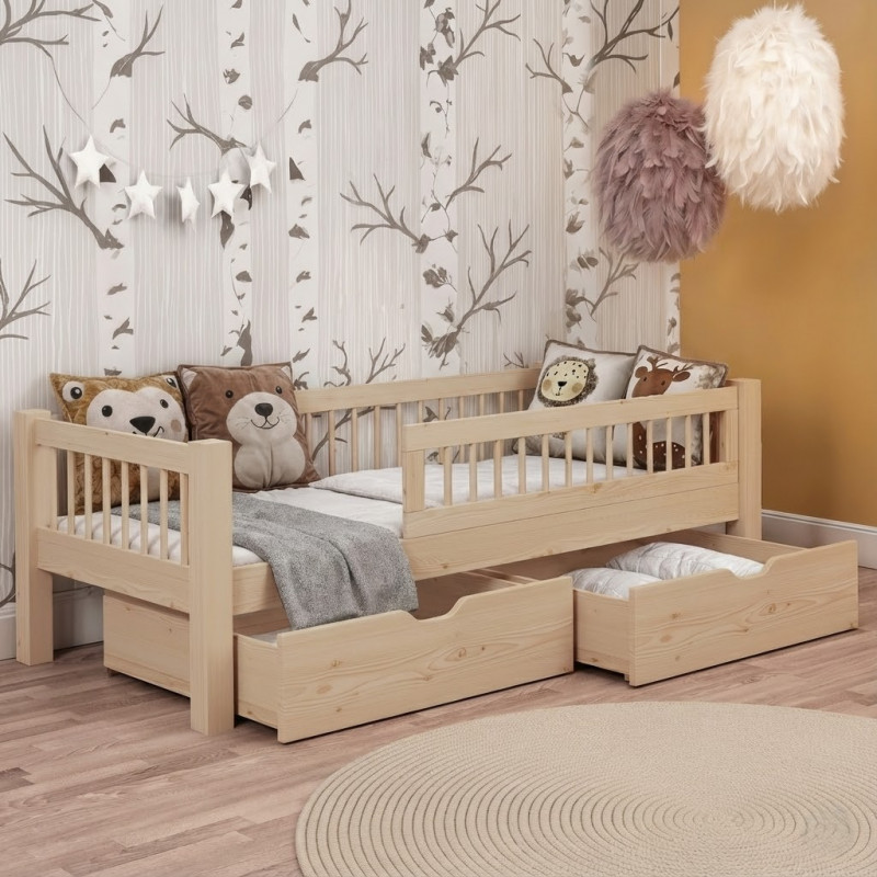 Adèle - Lit Junior en pin massif avec des tiroirs