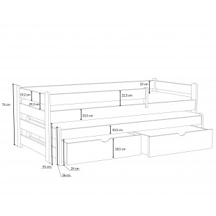 ALEXIA - Lit gigogne deux couchages dimensions